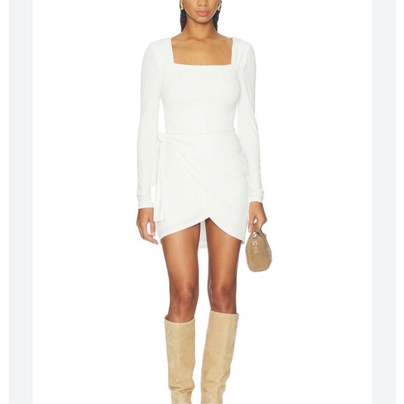 Lovers + Friends Devon Dress White Tie Wrap Dress Long Sleeve Mini medium Short - Picture 6 of 16